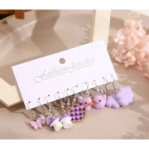 5-Pairs Fun Purple Dangle Earrings
